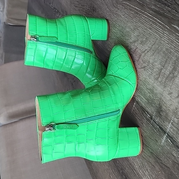 NEW! Schutz Leather Croco Ankle Boots - Lupe Kelly Green 5.5 - Picture 6 of 10